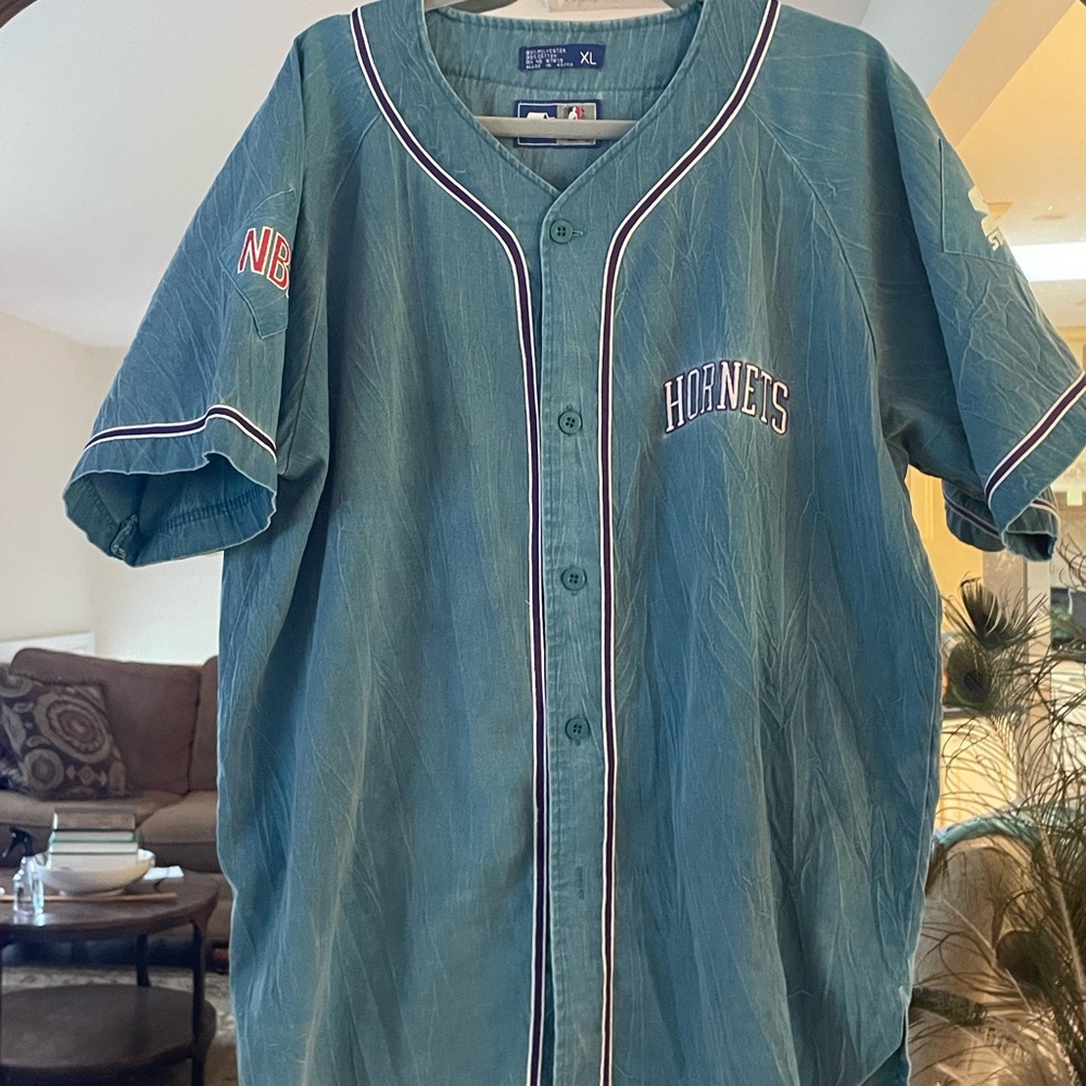 Vintage 90’s Charlotte Hornets Acid Wash Denim Baseball Jersey